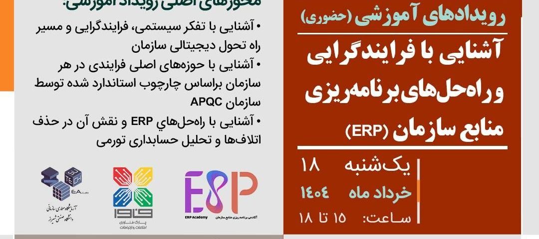 پوستر رویداد فرآیندگرایی و راه‌حل‌های برنامه‌ریزی منابع سازمانی دکتر امامی شیراز